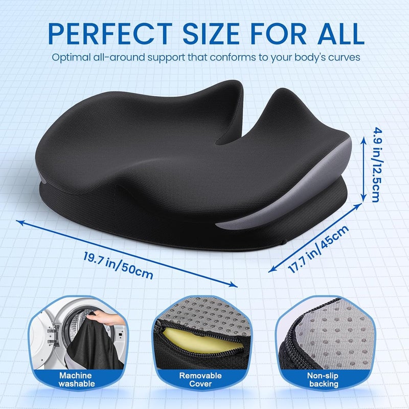 Benazcap Large Seat Cushion for Office Chair Memory Foam Coccyx Pain Relief Cushion Pillow for Back Support Non-Slip Seat Pad - Image 2